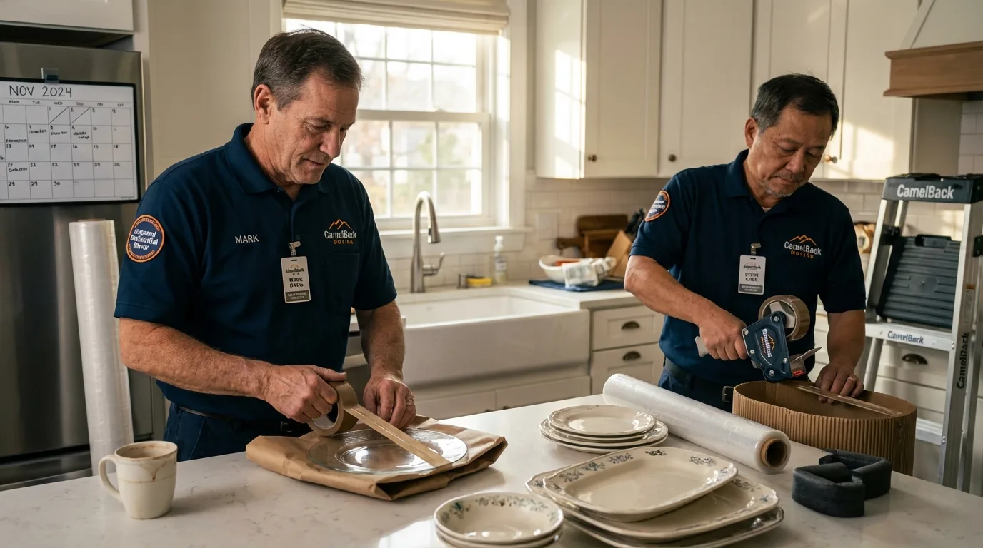 Professional crew packing kitchen dishware in Guntown, MS